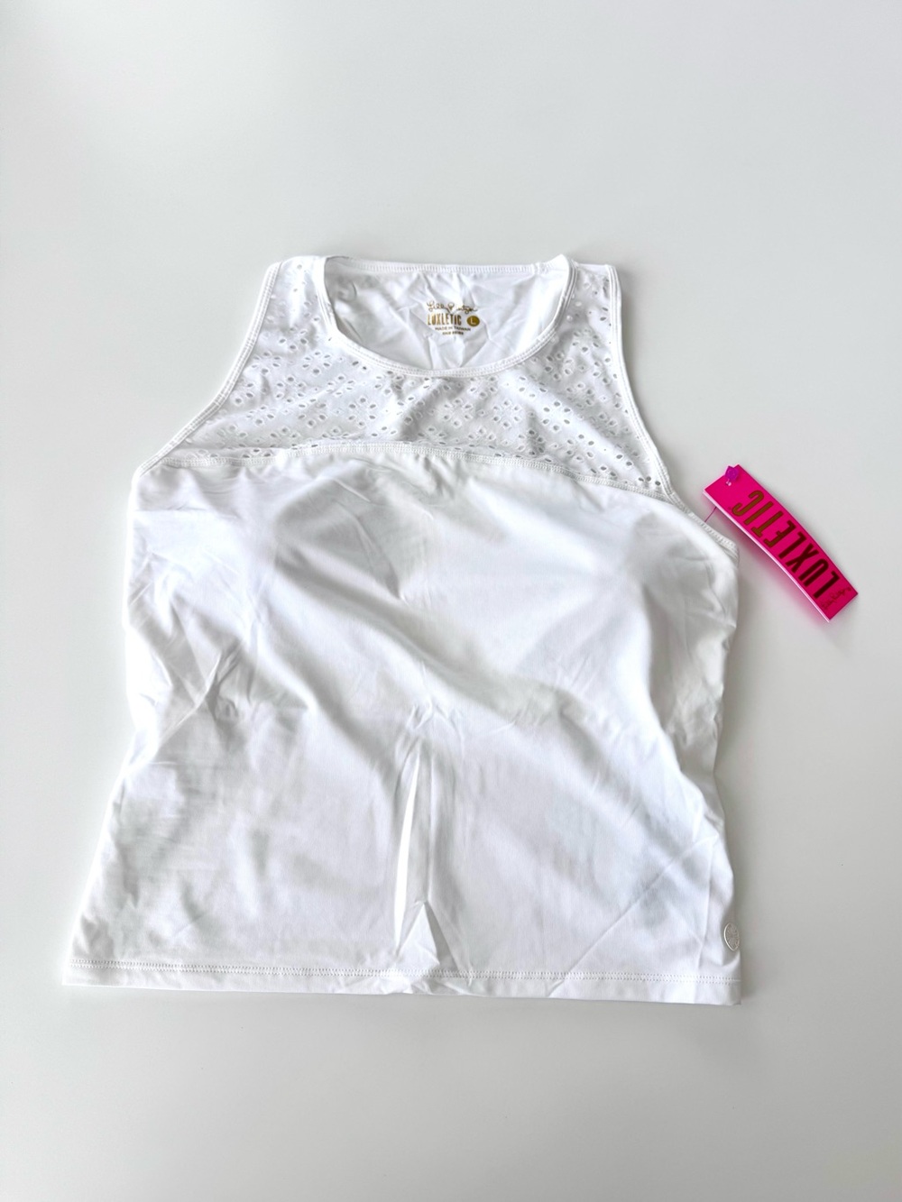Lilly Pulitzer Luxletic x Meryl White Eyelet Racerback Vanti Bra Tank Top Size L